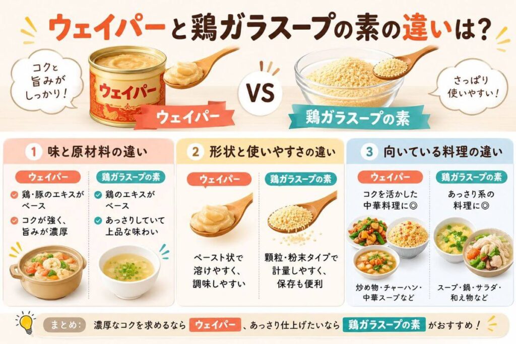 ウェイパーと鶏ガラスープの素の違いは？