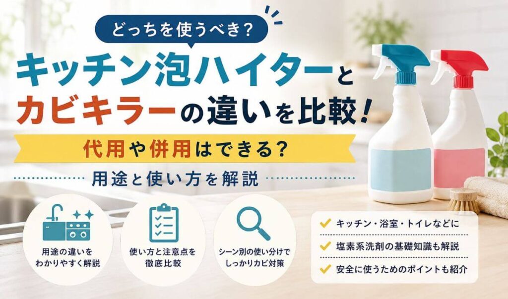 キッチン泡ハイターとカビキラーの違いを比較！代用や併用はできる？用途と使い方を解説