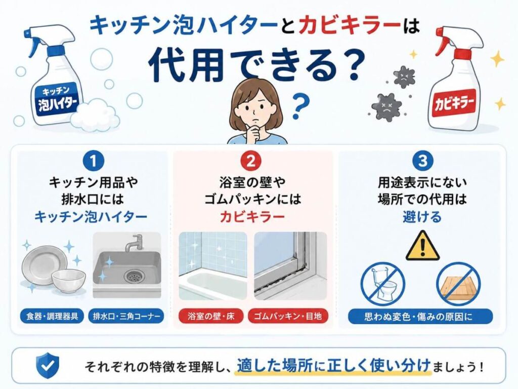 キッチン泡ハイターとカビキラーは代用できる？