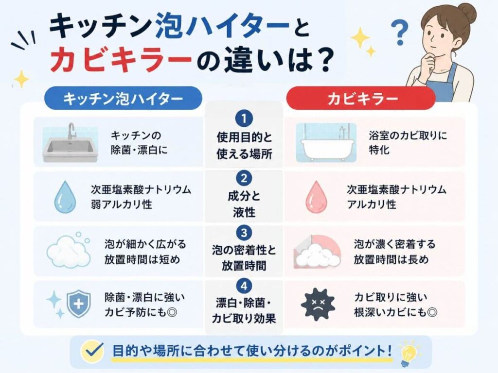 キッチン泡ハイターとカビキラーの違いは？