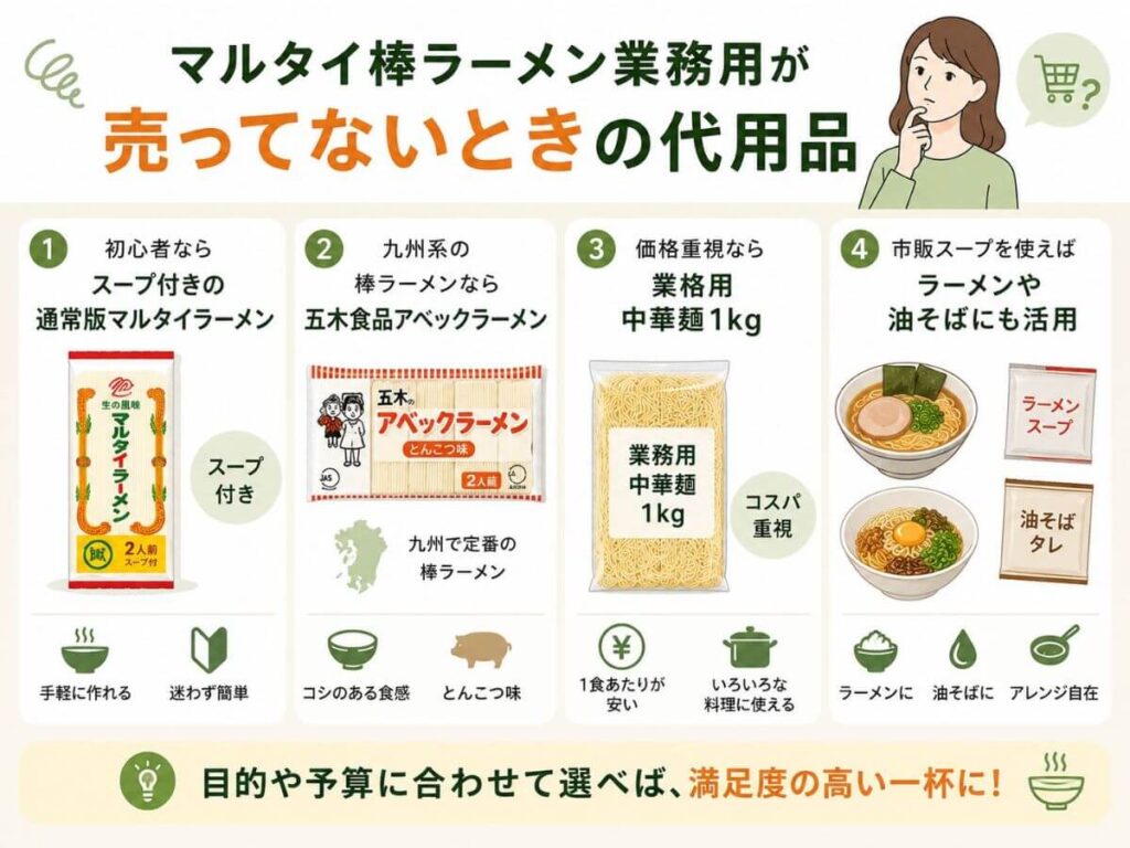 マルタイ棒ラーメン業務用が売ってないときの代用品