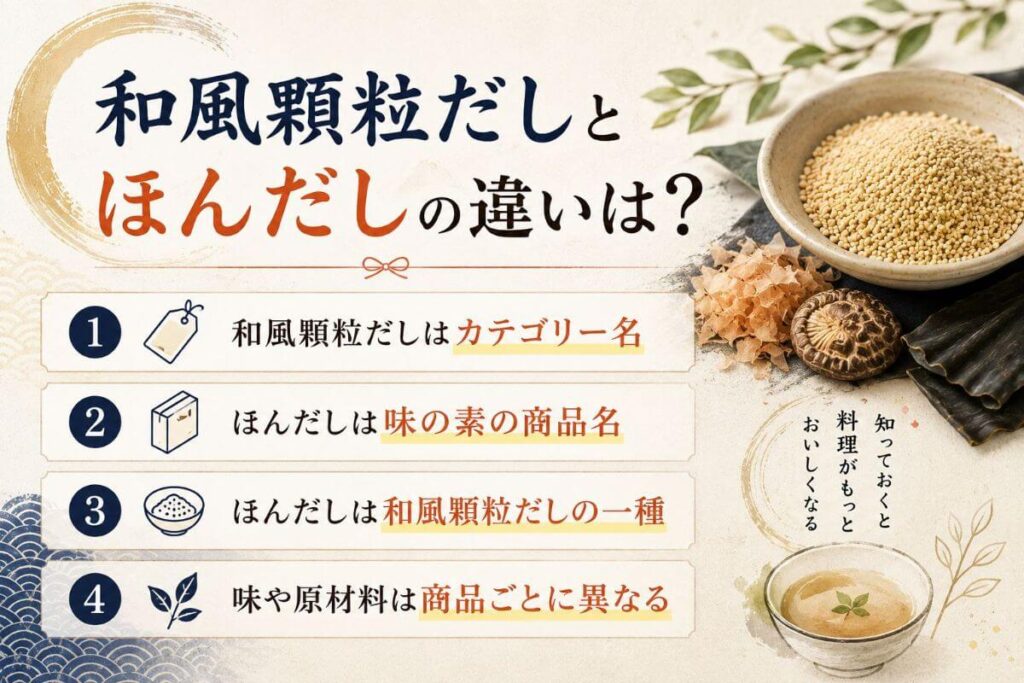 和風顆粒(かりゅう)だしとほんだしの違いは？