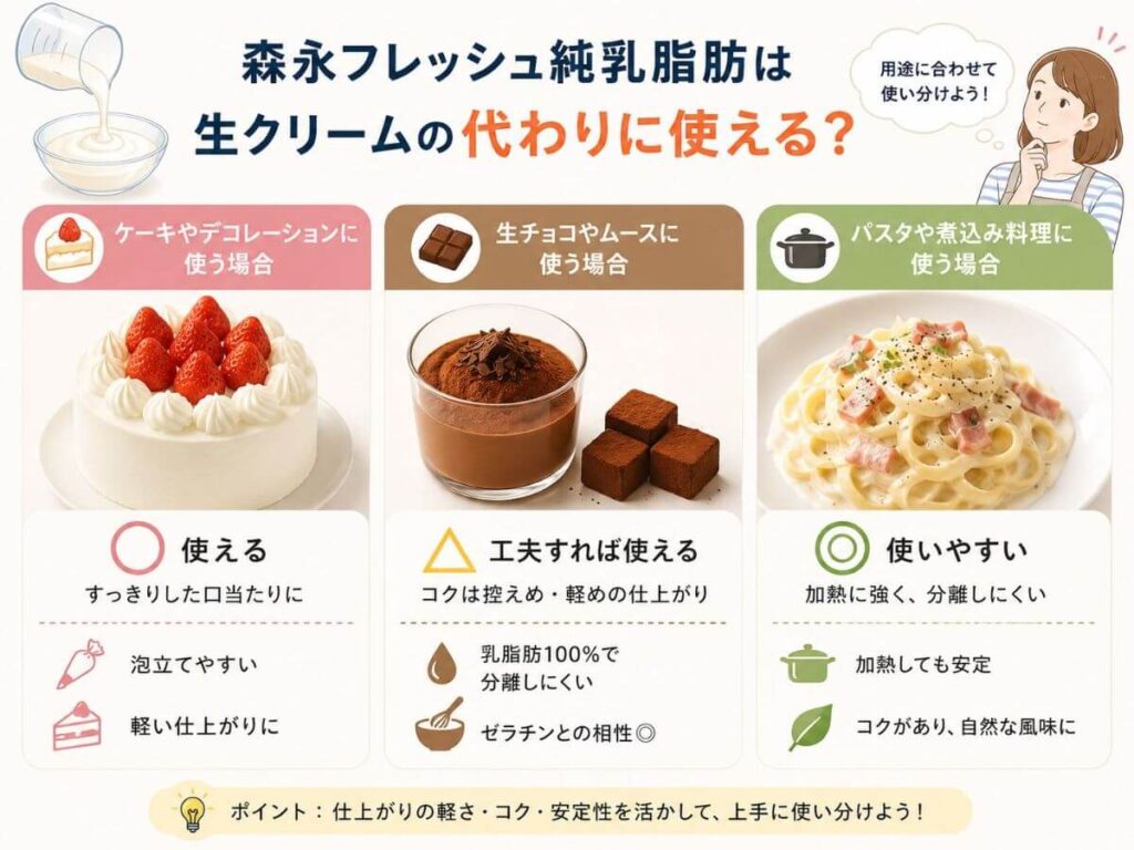 森永フレッシュ純乳脂肪は生クリームの代わりに使える？