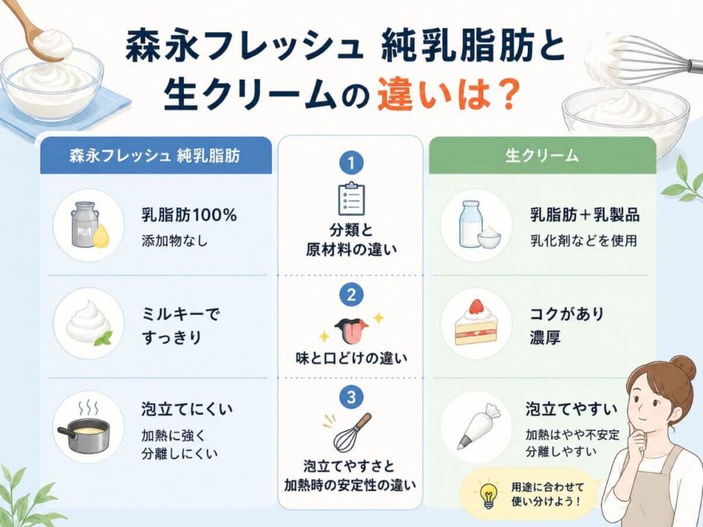 森永フレッシュ純乳脂肪と生クリームの違いは？