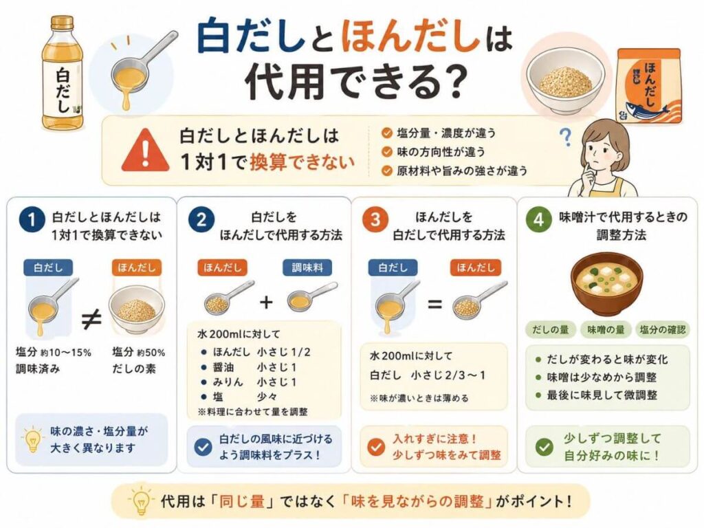 白だしとほんだしは代用できる？