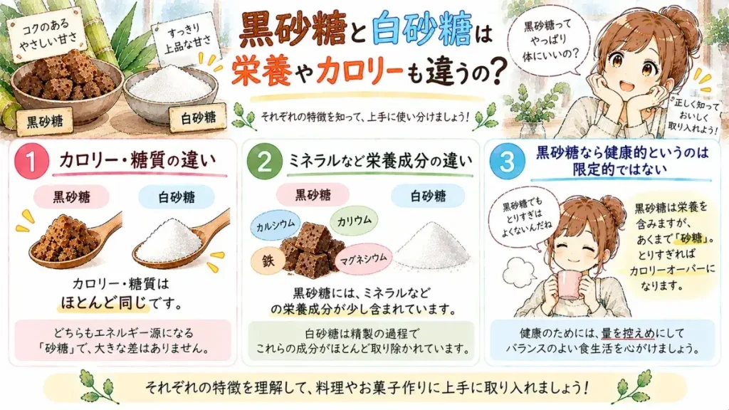 黒砂糖と白砂糖は栄養やカロリーも違う?