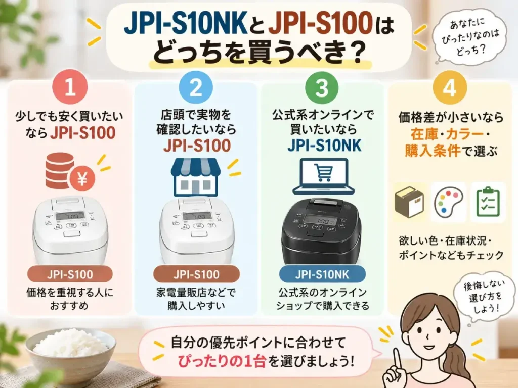 JPI-S10NKとJPI-S100はどっちを買うべき?