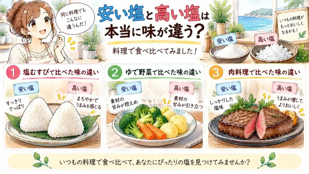 安い塩と高い塩は本当に味が違う？料理で食べ比べ