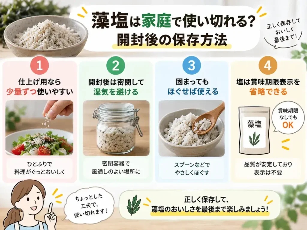 藻塩は家庭で使い切れる？開封後の保存方法