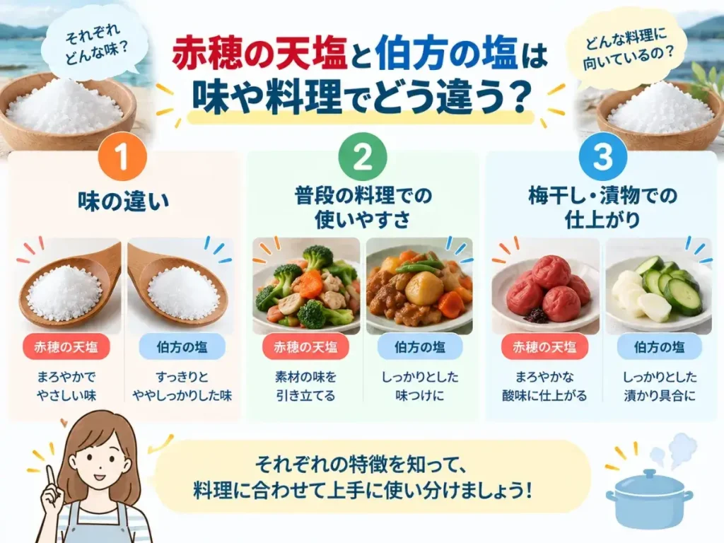 赤穂の天塩と伯方の塩は味や料理でどう違う?