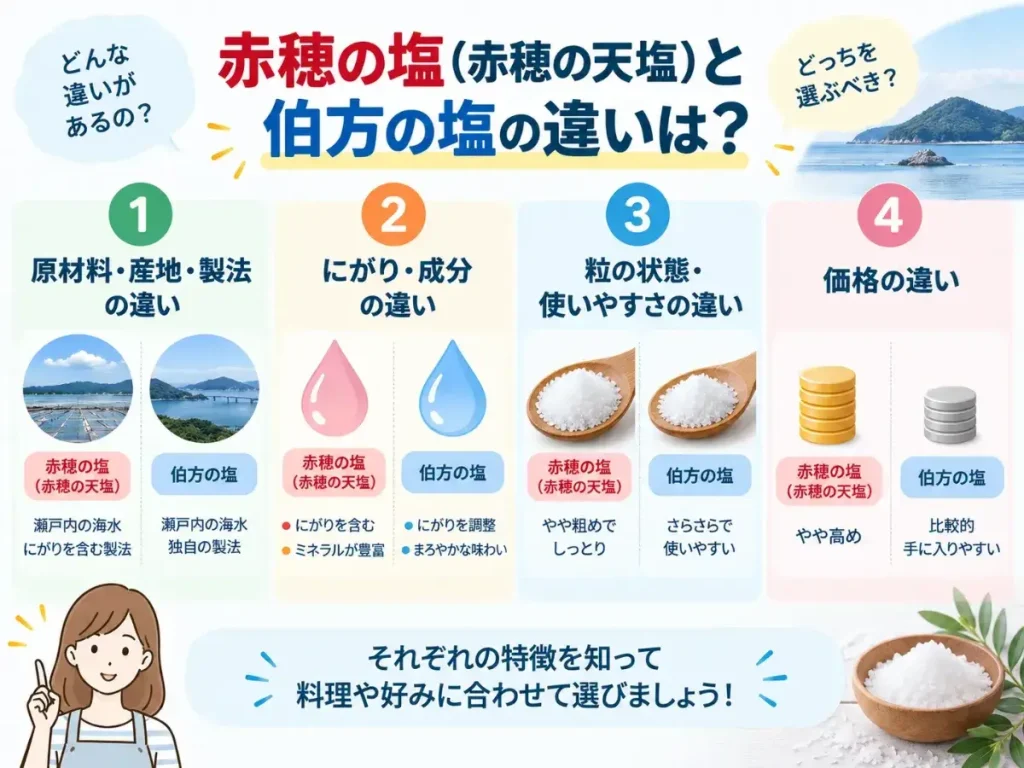 赤穂の塩(赤穂の天塩)と伯方の塩の違いは?