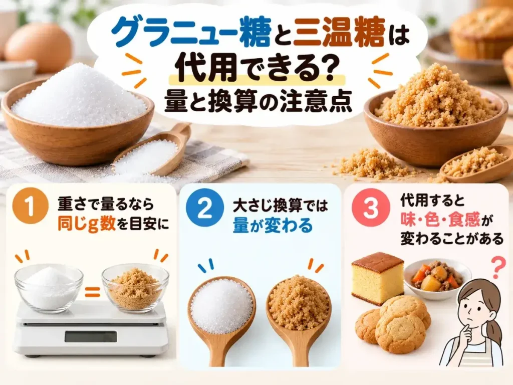 グラニュー糖と三温糖は代用できる？量と換算の注意点